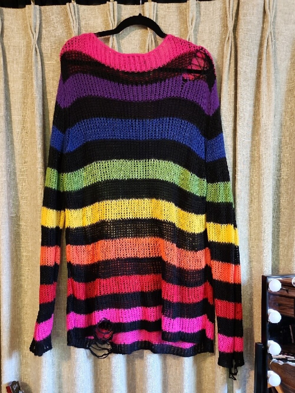 Killstar Black Striped Distressed Knit Sweater with Rainbow Colors - Picture 2 of 3